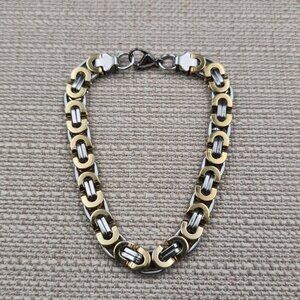 9 Inch Stainless Steel Flat Byzantine Unisex Chain Bracelet A7178